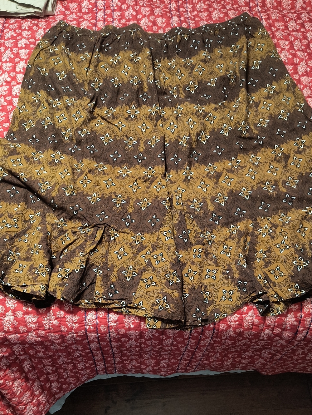 Only Necessities Brown and Mustard Floral Circle Skirt